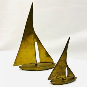 Brass Sailboat Sculptures Mid-Century Modern Art Retro Nautical Boat MCM Decor